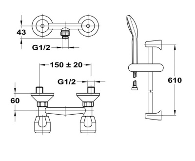 402 E  Смеситель для душевой кабины без излива. держ. душа с классической кран-буксой MOFEM