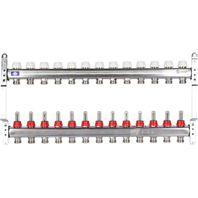 STOUT Коллекторная группа нерж. со встроенным расходомерами в сборе 1"х13 вых.x 3/4" SMS 0917 000013