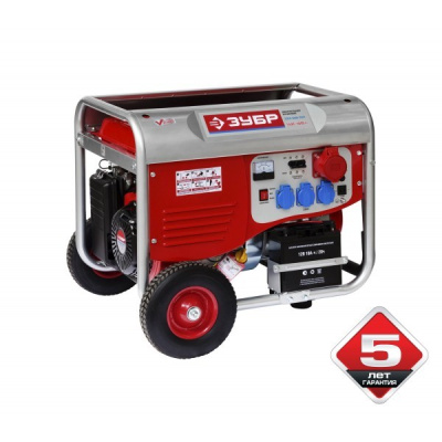 Генератор бензиновый ЗУБР К+Р 6000/5500 Вт,220/380 В,ручной и электрический пуск,2,08 л/ч,бак - 25л.