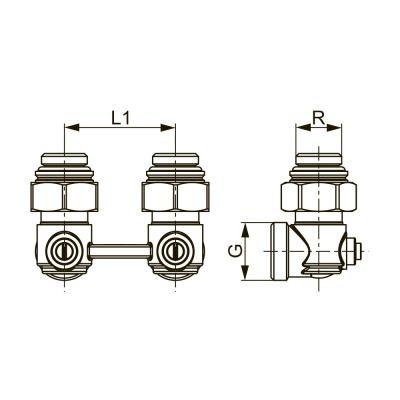 Запорно-присоединительный узел для нижнего подключения радиаторов, угловой 3/4" Ek x 1/2" AG TECE