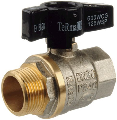 Кран шаровый для отопления TERMA-R-CB,  рукоятка бабочка    1/2" Внутренняя-Наружная резьба