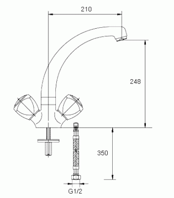 112 TRIGO  Смеситель для мойки, излив 210 мм. с классической кран-буксой MOFEM