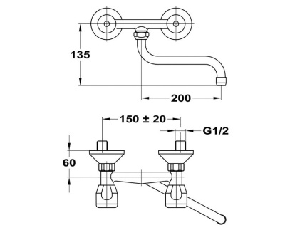 301 E CER  Смеситель для мойки, настенный, излив 200 мм. с керамической кран-буксой MOFEM