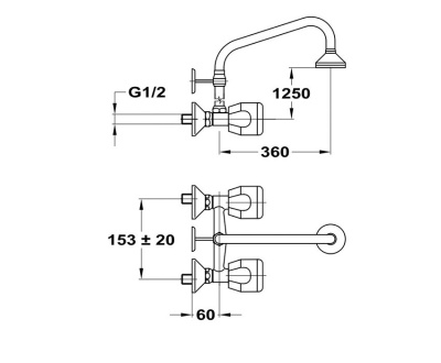 404 E  Смеситель для душа с фиксирующей трубкой, c классической кран-буксой MOFEM