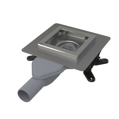 Сливной трап экстра низкий 130х130 мм боковой сток, без решетки, мокрый гидрозатвор APV110