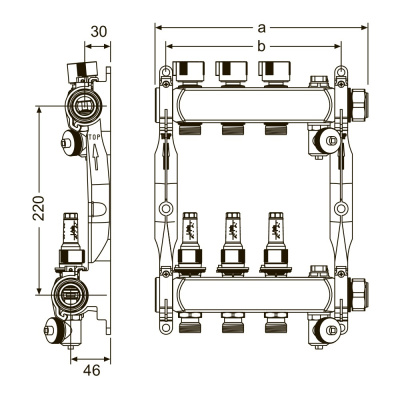 TECEfloor Коллектор стальной для теплого пола 1'' и 3/4'' (евроконус.), 9 контуров 77310009