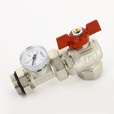 Кран шаровый угловой с ТЕРМОМЕТРОМ со сгоном ETALON 1" вн.-нар. UNI-FITT 138T4000