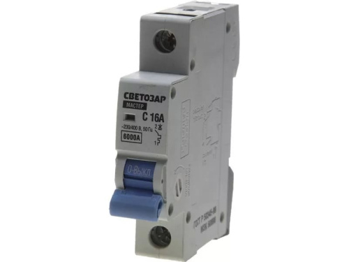 Автоматический выключатель СВЕТОЗАР, 1 полюсный, 16А,220/400 В,6Ка,тип расцепления "С"