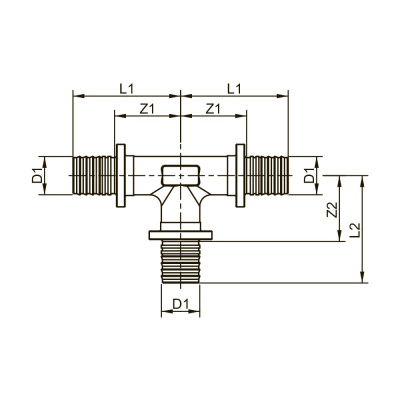 TECEflex Тройник 90°, 32 x 32 x 32, бронза 710132