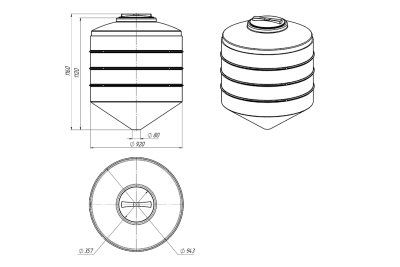 ЕМКОСТЬ в обрешетке ФМ 500 литров Диаметр  954 мм   Диаметр горловины 400 мм