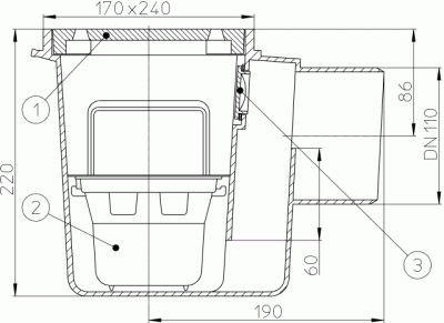 HL 71 DN110 Трап для подвального помещения с решеткой из ПП