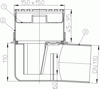 HL 72N DN110 Трап для подвального помещения с решеткой из нержавейки
