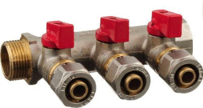 Коллектор с отсекающими кранами  3/4" х 3 выхода 16 мм Наружная резьба TeRma (TRm)  