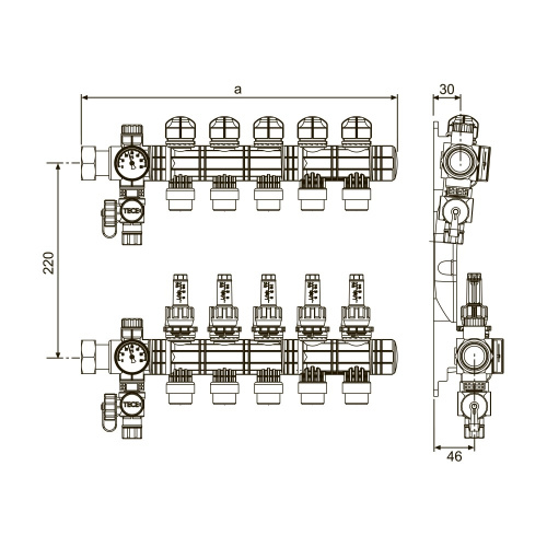 TECEfloor Коллектор пластиковый для поверхностного отопления, 3 контура 77390030