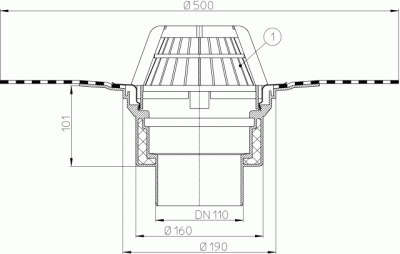 Воронка HL 62H/1 DN 110 с теплоизоляцией, с гидроизоляционным полимербитумным полотном
