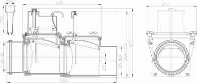 HL 715. 2 EPC DN 160 Магистральный двухкамерный канализационный затвор с электроприводом