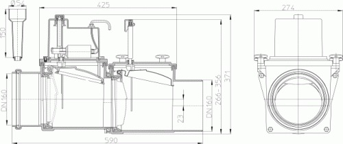 HL 715. 2 EPC DN 160 Магистральный двухкамерный канализационный затвор с электроприводом