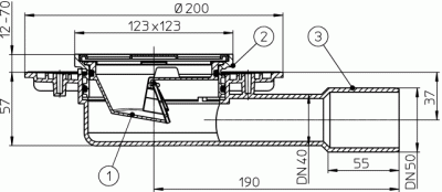 HL 90.2 DN 40/50 Трап для балконов  как HL90 с механ незамерз запохазапир устройств  решетка123х123
