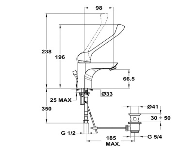 101 TREND PL MED  Смеситель для умывальника, медицинский c металич. донным клапаном  MOFEM 