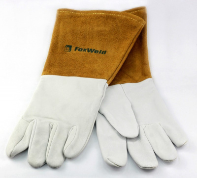 Краги кожаные "Аргон", длина 35 см , размер L , цвет белый/корич. , FOXWELD