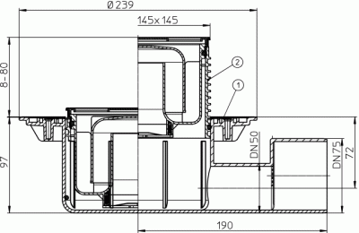 HL5100- DN 50/75 Трап серии 60 Pius с горизонтальным выпуском, с высокой пропускной способностью 