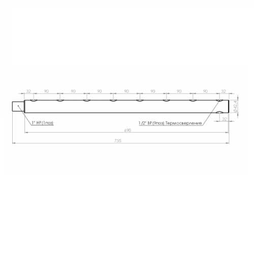 Этажный коллектор 8 вых. 1х1/2 для ХВС, ГВС, Отопления WK 25-8 AISI 304 ПроксиТерм