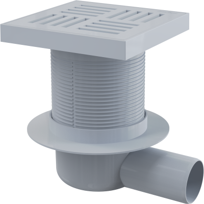 Сливной трап 150х150/50 мм, боковой сток, серая решетка, мокрый гидрозатвор APV5211