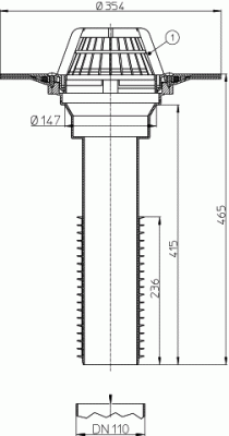 Воронка универсал HL69P/5 для DN 160 с фланцем из ПВХ ,с гибкими уплотнитель. кольцами, вертикальная