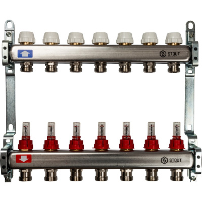 STOUT Коллекторная группа нерж. со встроенным расходомерами в сборе 1"х 7 вых.x 3/4" SMS 0917 000007