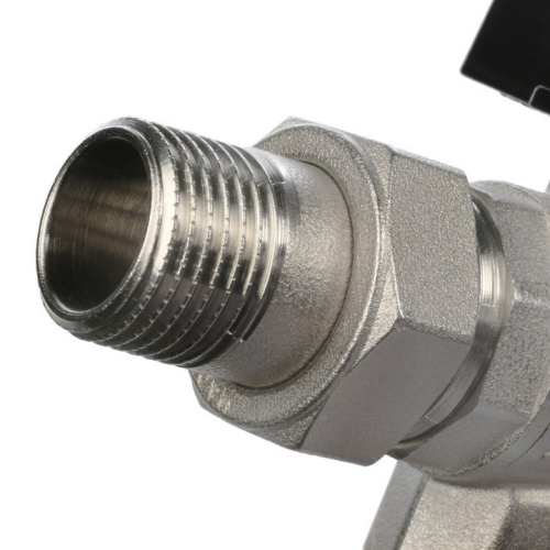 Полнопроходной шаровый кран со сгоном угловой  1/2" ручка бабочка резьба внутренняя - наружная STOUT