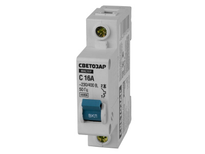 Автоматический выключатель СВЕТОЗАР, 1 полюсный, 16А,220/400 В,4.5 Ка,тип расцепления "С"