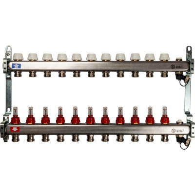 Коллекторный блок STOUT с расходомерами 1"х 11 вых x 3/4" SMS-0927-000011 нержавеющая сталь