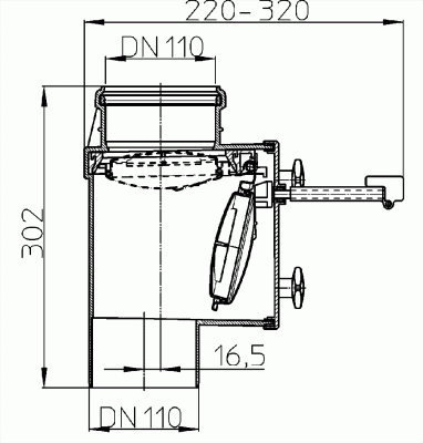 HL 710.1V DN 110 Канализационный затвор для вертикального монтажа с возможностью фиксации заслонки