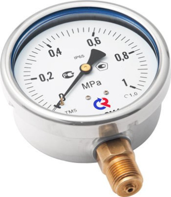 Манометр TM520P Dy 100 с нижним подкл. из нерж.стали 1/2", 0-16 бар  (Радиальный)