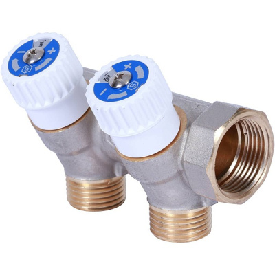 Регулировочный   коллектор на 2 вых 3/4" х 1/2" плоское уплотнение STOUT никель  SMB 6852 341202