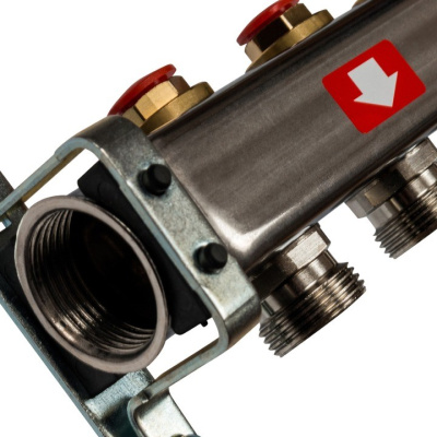 Коллекторный блок STOUT с отсечным клапаном 1"х 4 вых x 3/4" SMS-0932-000004 нержавеющая сталь