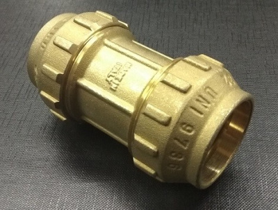 Соединение (муфта обжимная) 63 х 63 латунь для труб ПНД  TIEMME  3400015