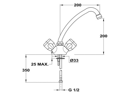 105 E  Смеситель для мойки, излив 200 мм.с классической кран-буксой MOFEM