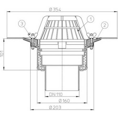 Кровельная Воронка HL62F/1 DN 110   вертикальная с листвоуловителем; для FPO- мембран.
