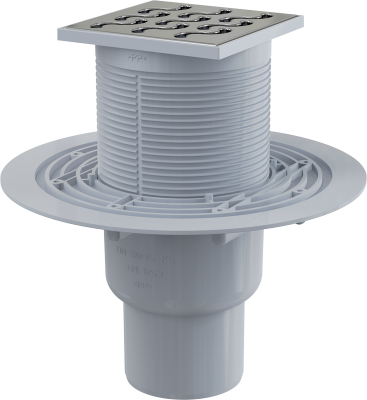 Трап 105х105/50/75 мм прямой сток, решетка из нержавеющей стали, гидрозатвор мокрый APV202 Alcaplast