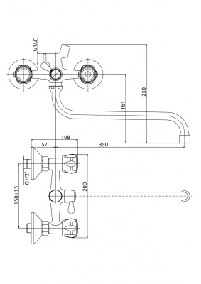 ELQ2620 Смеситель KÖNNER ELEMENT QUARZ для ванны с длинным изливом с аксессуарами