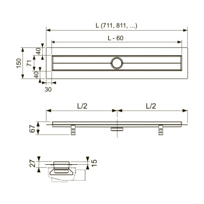 Душевой канал TECEdrainline, 1000 мм, прямой, с гидроизоляционной лентой Seal System 601000