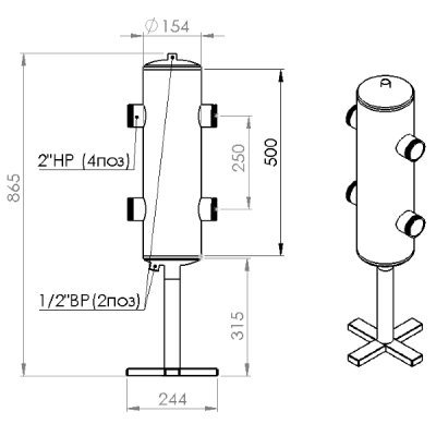 Гидравлический разделитель Мощность 200 кВт 2х2 (1 контур) GS 50 AISI 304 ПроксиТерм