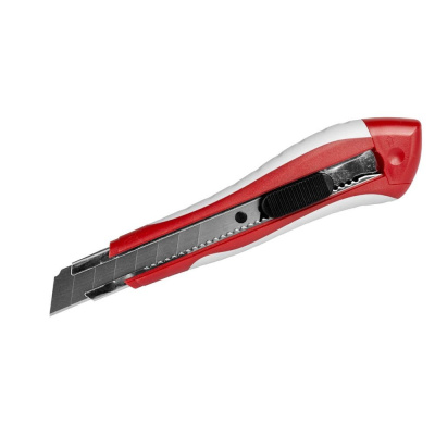 Нож с сегмент.лезвием 18 мм ЗУБР ЭКСПЕРТ . автостоп,усиленный обрезиненный корпус.