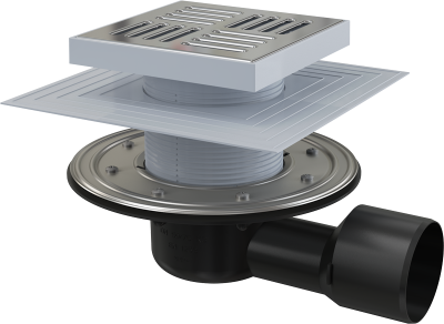 Трап 150х150/50/75 мм боково сток, решетка из нержавеющей стали, гидрозатвор сухой и мокрый APV3444