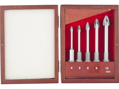 Набор сверел по кафелю и стеклу ЗУБР ЭКСПЕРТ 4-5-6-8-10 мм,с четырьмя реж.лезв. 5 шт.уп.