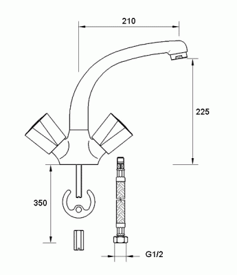 112 КОМЕТА   Смеситель для мойки, излив 210 мм. с классической кран-буксой MOFEM