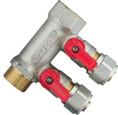 Коллектор с отсекающими кранами  3/4" х 2 выхода 16 мм Наружная резьба TeRma (TRm)  