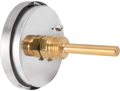 Термометр биметалл., хром.сталь. БT-51.211(0-60С) Dy100 G 1/2.64.1,5 шток осевой 64х6мм с гильзой