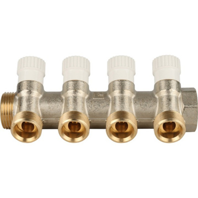 Коллектор  регулировочный на 4 вых 1" х 3/4" евроконус STOUT никель  SMB 6851 013404